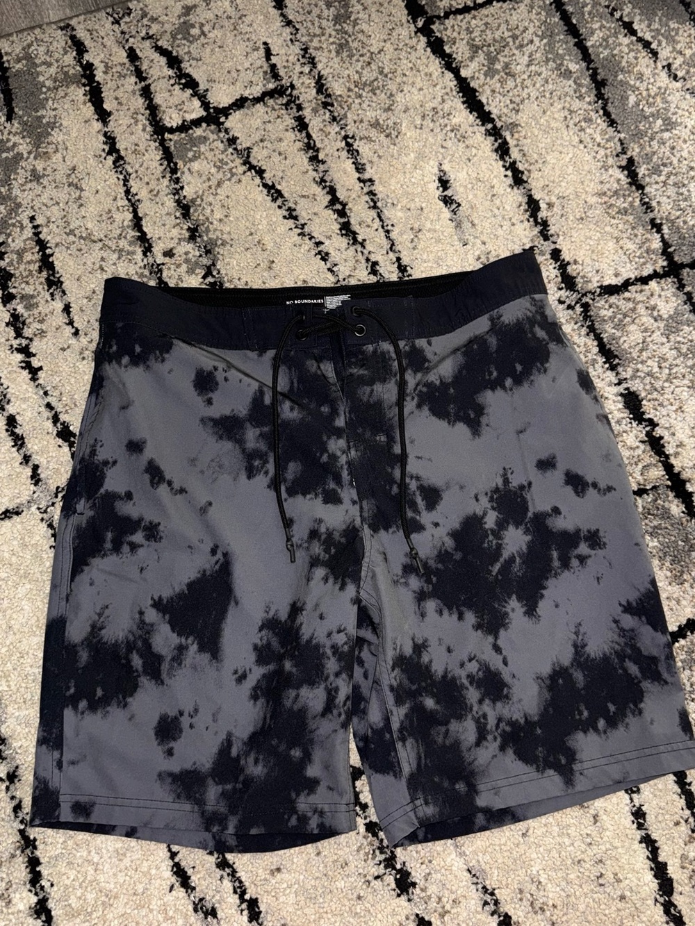 No Boundaries Black and Gray Tie-Dye Swim Board Shorts